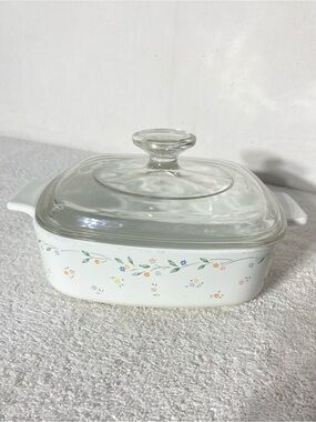 Vintage CorningWare English Meadow 1L Casserole Dish A-1-B with Glass Lid
